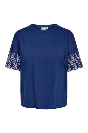 T-shirt met borduursels Plus Size - blauw