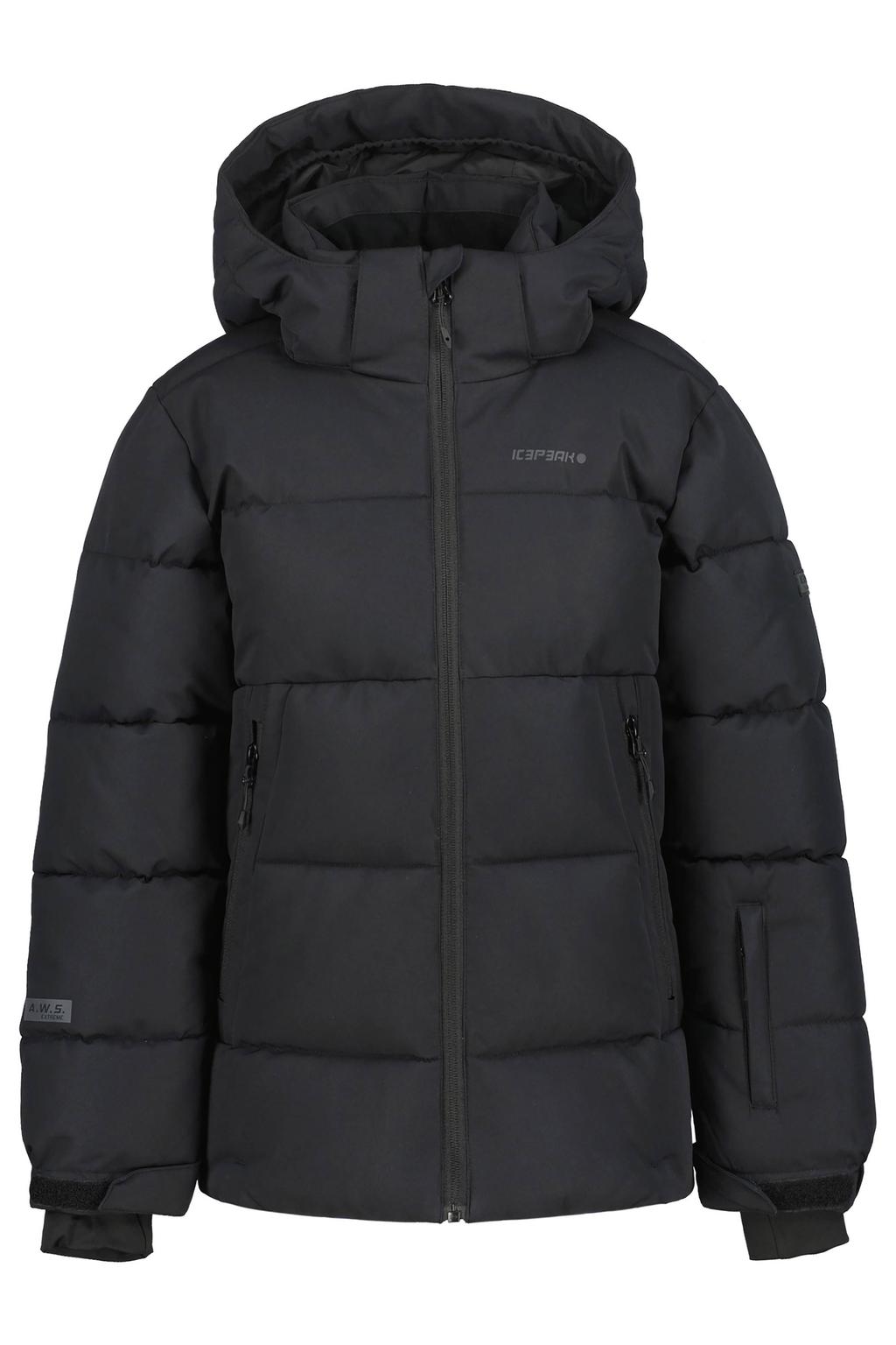 Zwarte jongens Icepeak Louin ski-jas van polyester met effen, capuchon en rits met windvanger