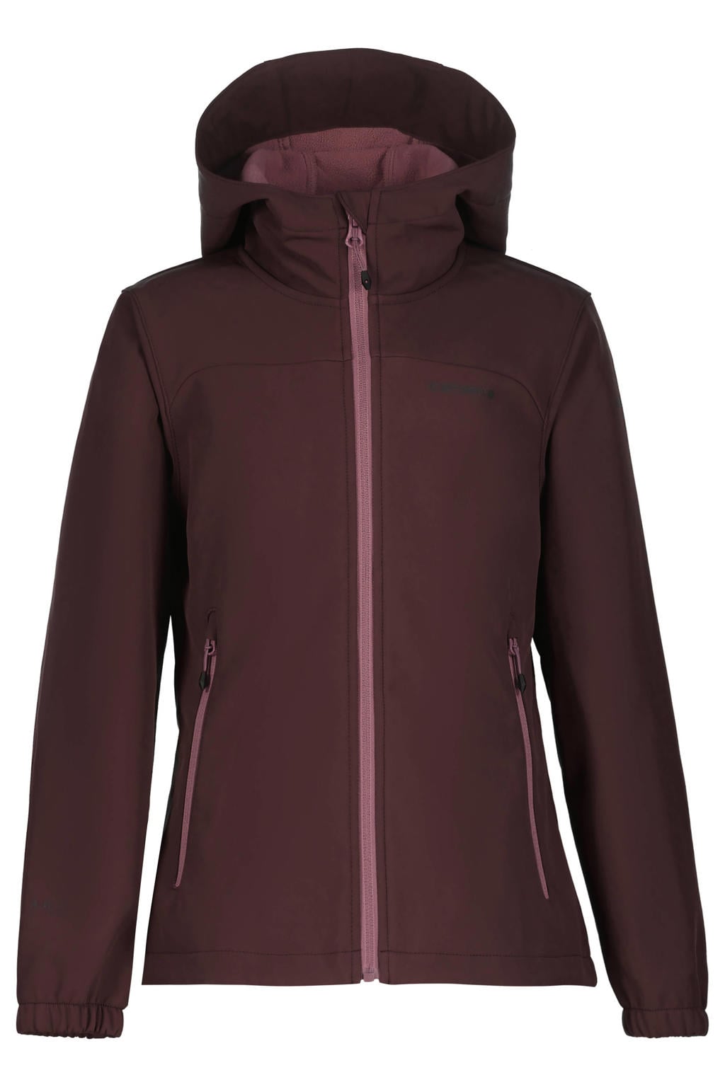 Donkerrode meisjes Icepeak Kobryn JR softshelljas met effen, lange mouwen, capuchon en ritssluiting