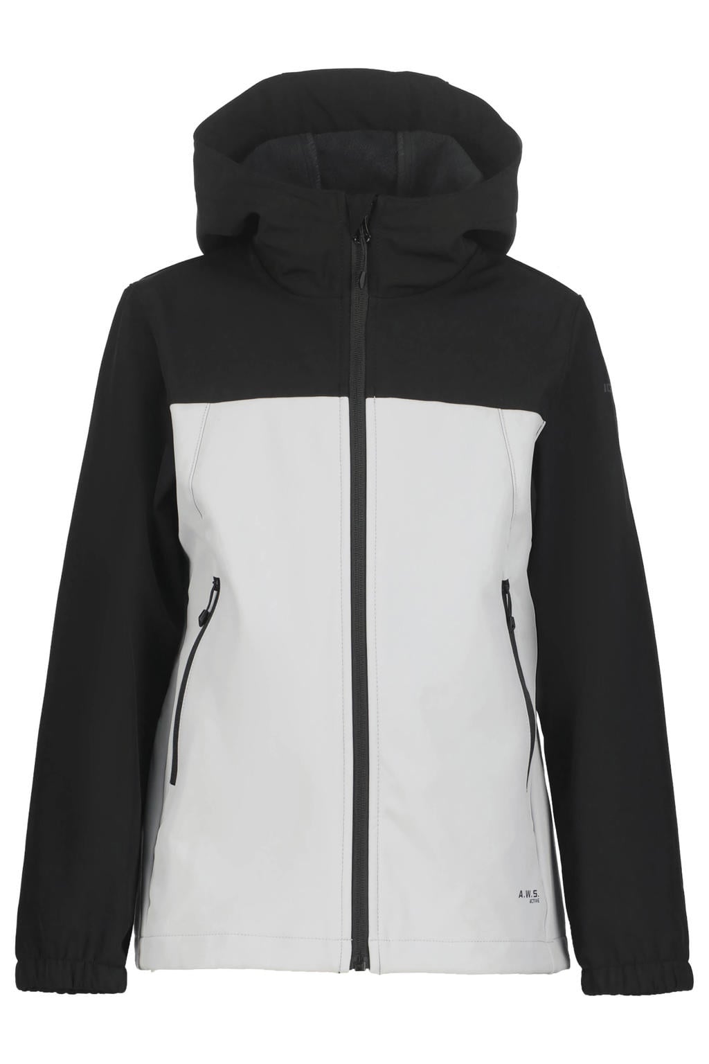 Lichtgrijs en zwarte jongens Icepeak softshelljas met effen, lange mouwen, capuchon en ritssluiting