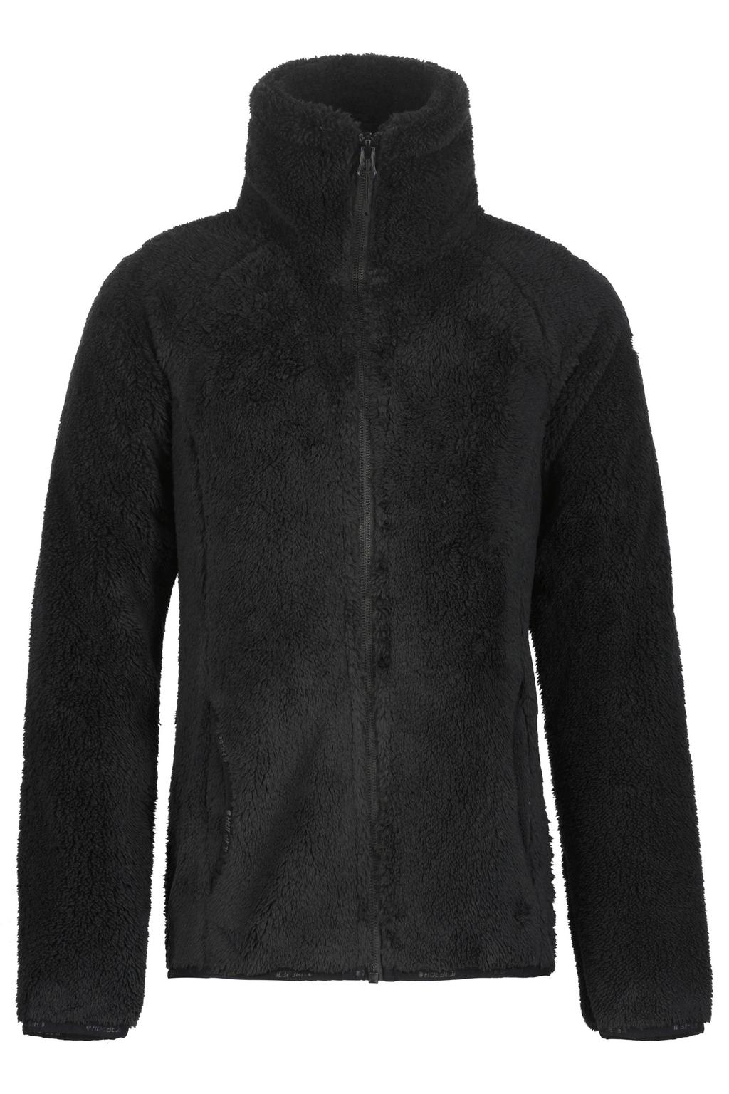 Zwarte jongens en meisjes Icepeak Loma JR fleece vest van teddy materiaal met effen, lange mouwen, opstaande kraag en ritssluiting