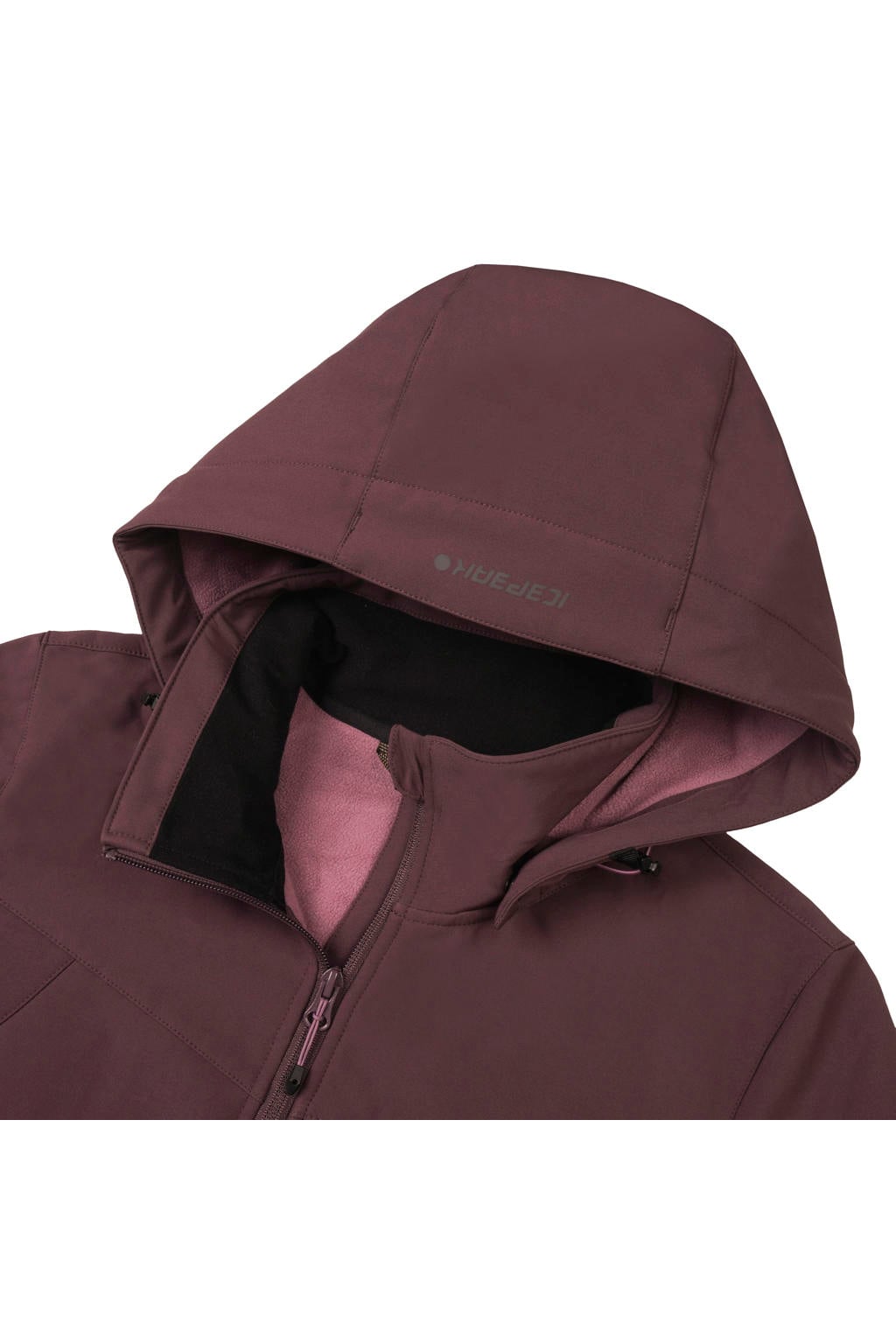 Donkerrode dames Icepeak Brenham softshelljas met effen, lange mouwen, capuchon en ritssluiting