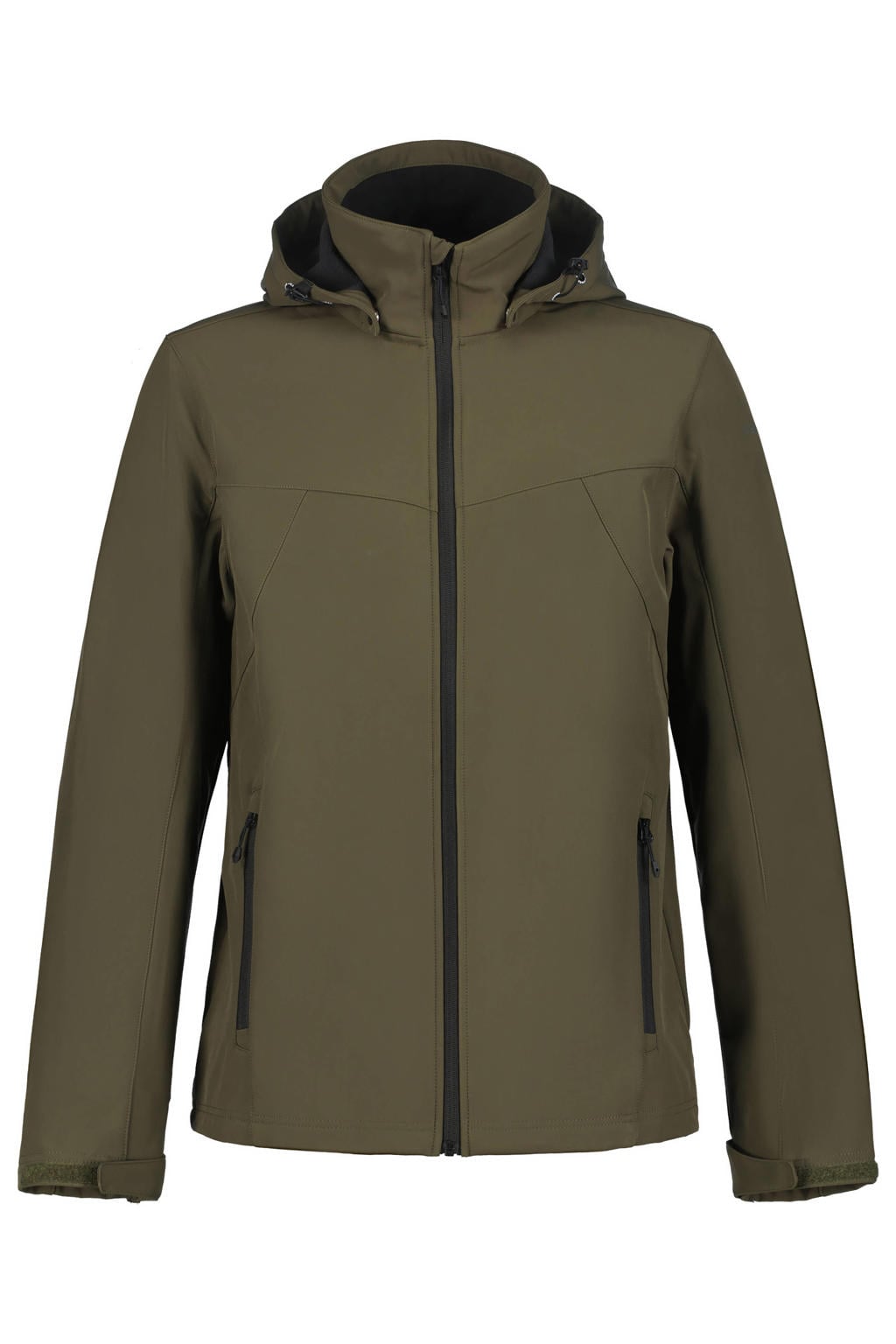 Olijfgroene heren Icepeak Brimfield softshell jas met effen, lange mouwen, capuchon en ritssluiting