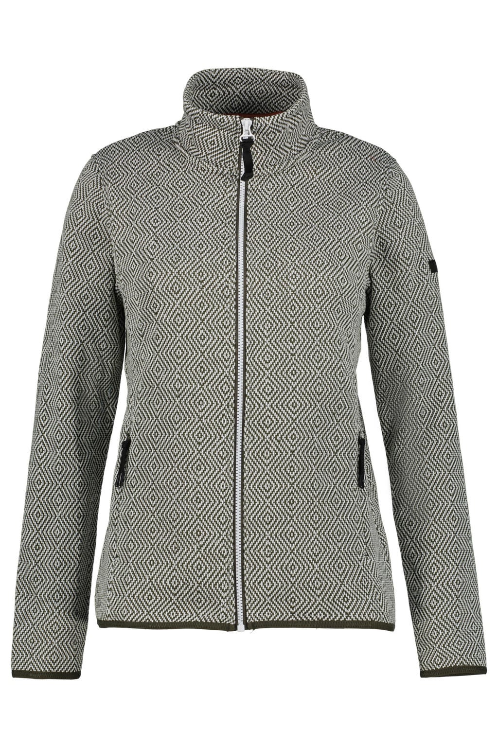 Olijfgroene dames Icepeak outdoorvest van polyester met lange mouwen, opstaande kraag en ritssluiting