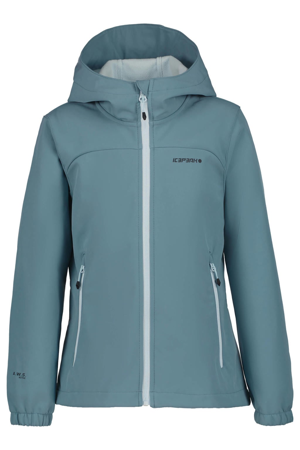 Lichtblauwe meisjes Icepeak Kobryn JR softshell jas met effen, lange mouwen, capuchon en ritssluiting