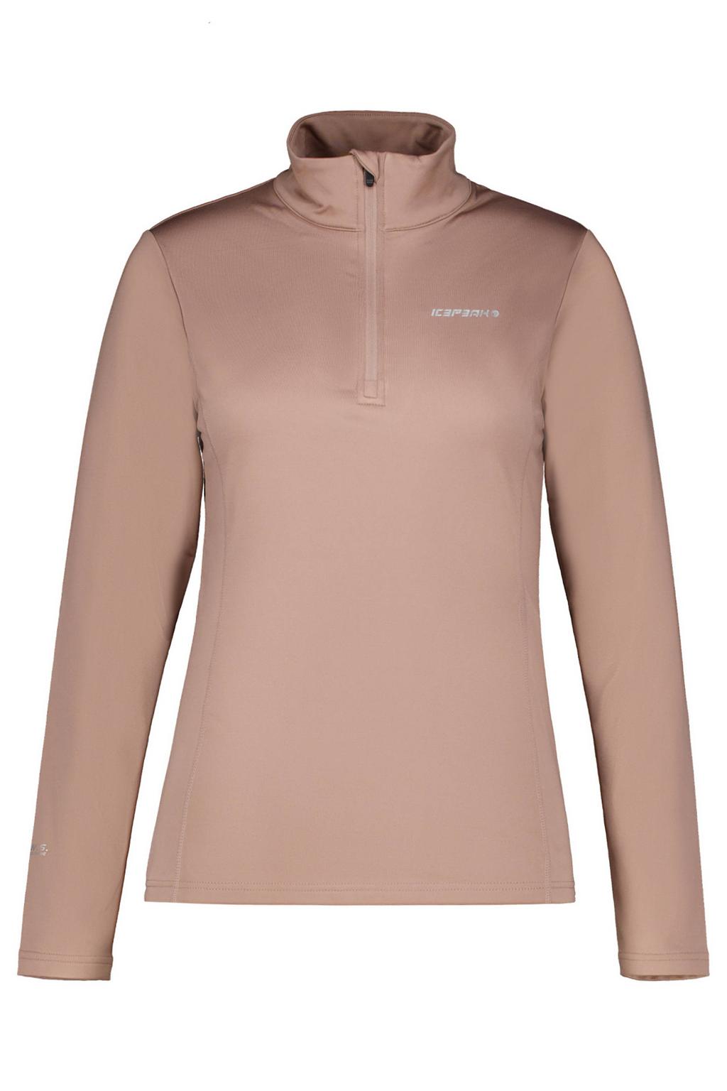 Bruine dames Icepeak Ferndale skipully van polyester met effen, lange mouwen, opstaande kraag en halve rits