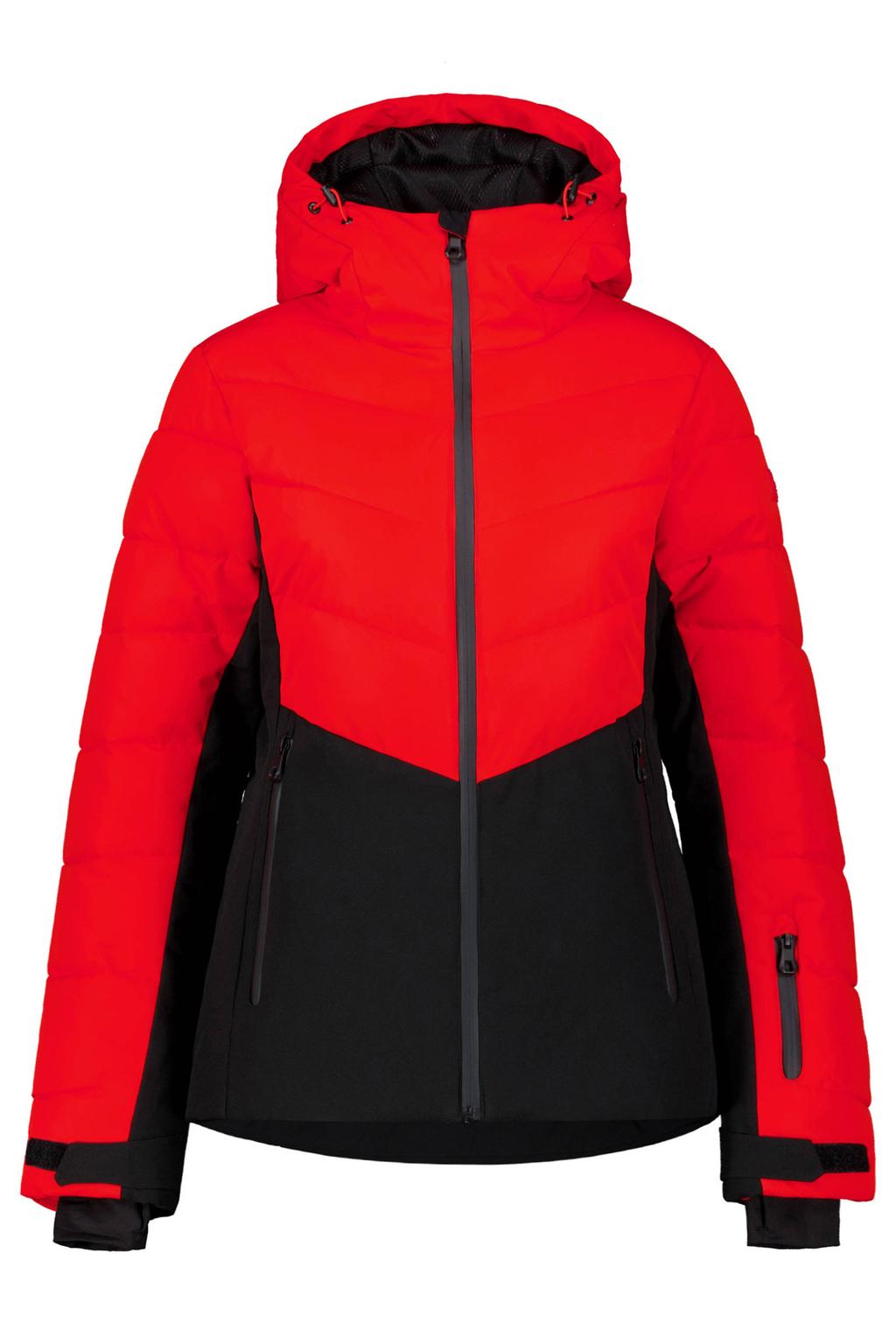 Rood en zwarte dames Icepeak Ellinwood ski-jas van polyester met meerkleurige print, capuchon en ritssluiting