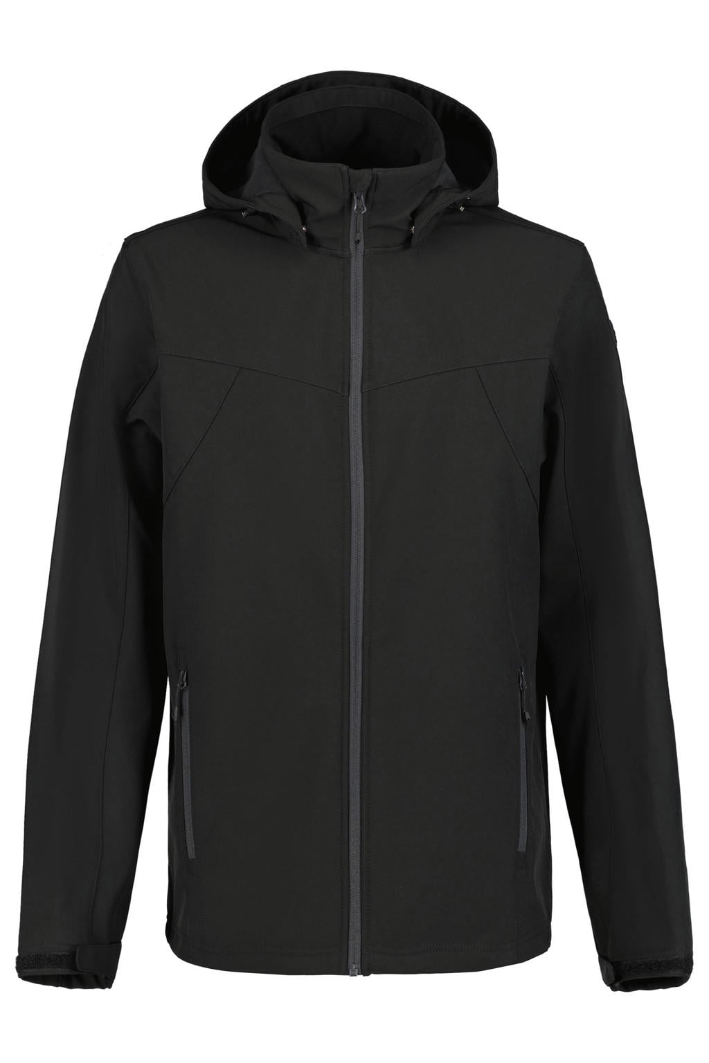 Zwarte heren Icepeak Brimfield softshell jas met effen, lange mouwen, capuchon en ritssluiting
