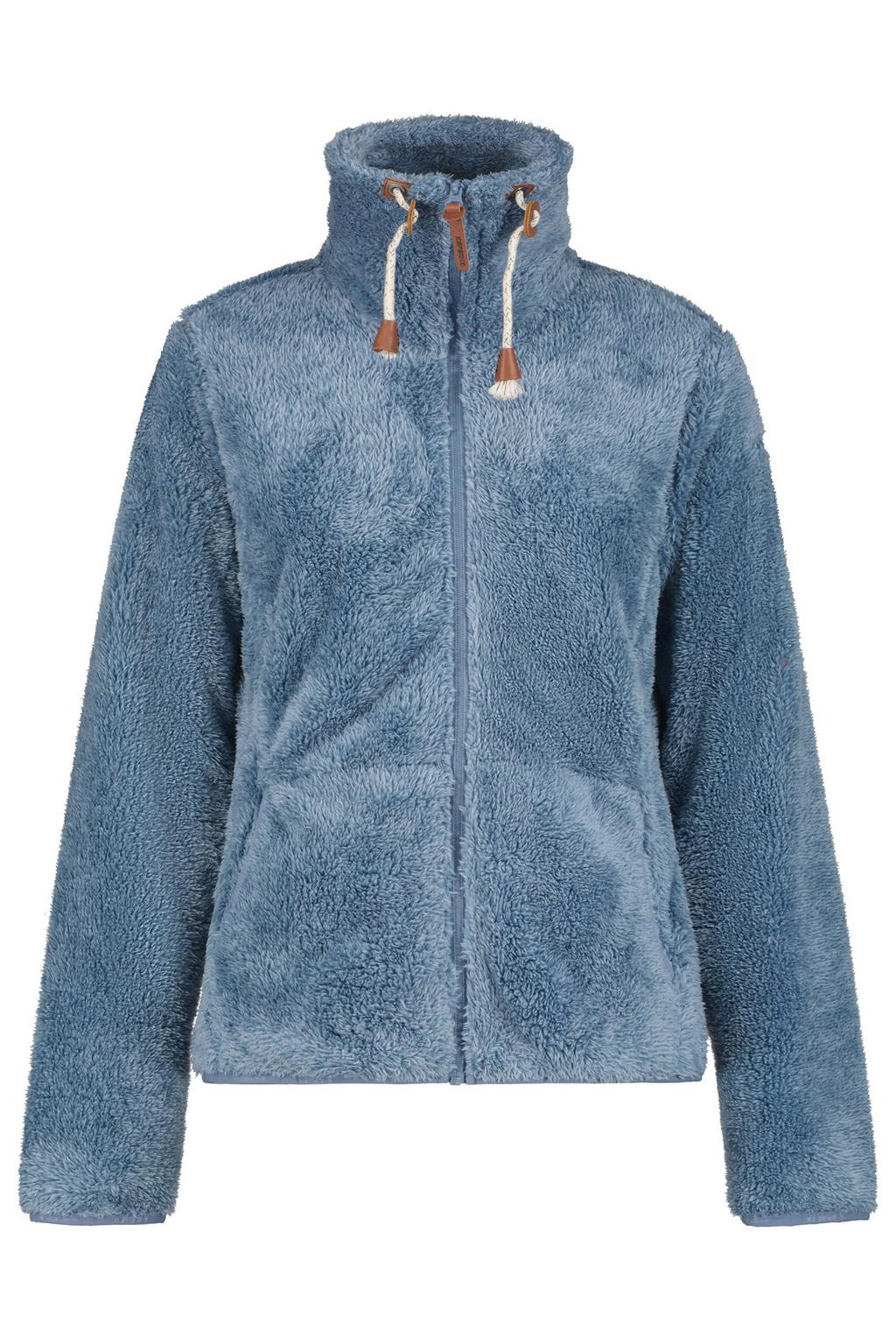 Blauwe dames Icepeak teddy rechtvallend outdoor vest met melée print, lange mouwen, opstaande kraag en ritssluiting