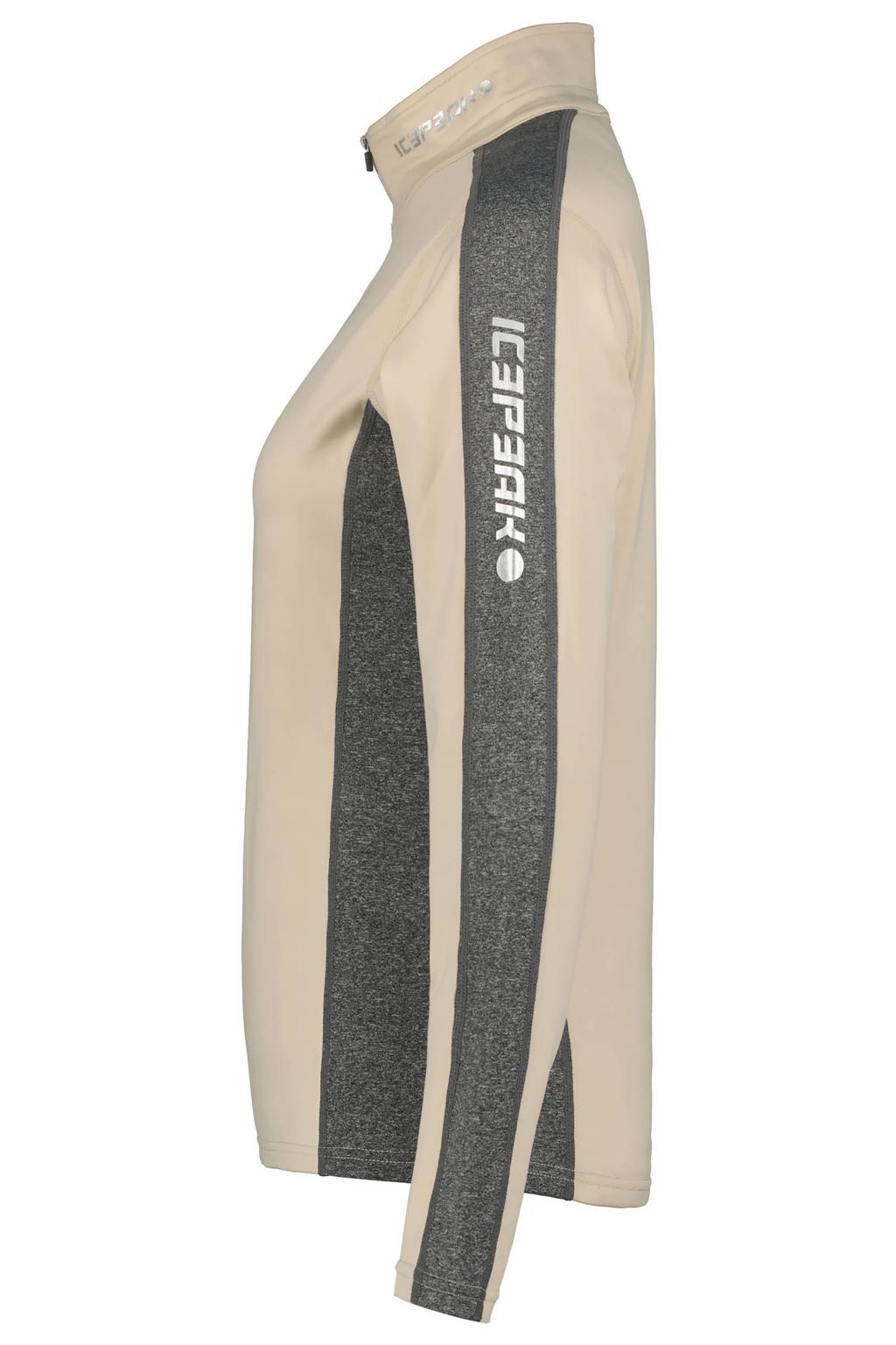 Beige dames Icepeak Fairview skipully van polyester met tekst print, lange mouwen, opstaande kraag en halve rits