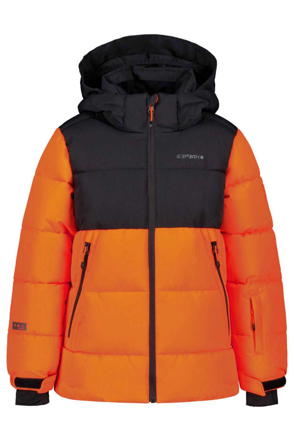 Donker oranje jongens Icepeak Louin ski-jas donkeroranje van polyester met effen, capuchon en rits met windvanger