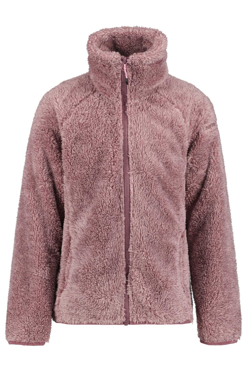 Oudroze jongens en meisjes Icepeak Loma JR fleece vest van teddy materiaal met effen, lange mouwen, opstaande kraag en ritssluiting