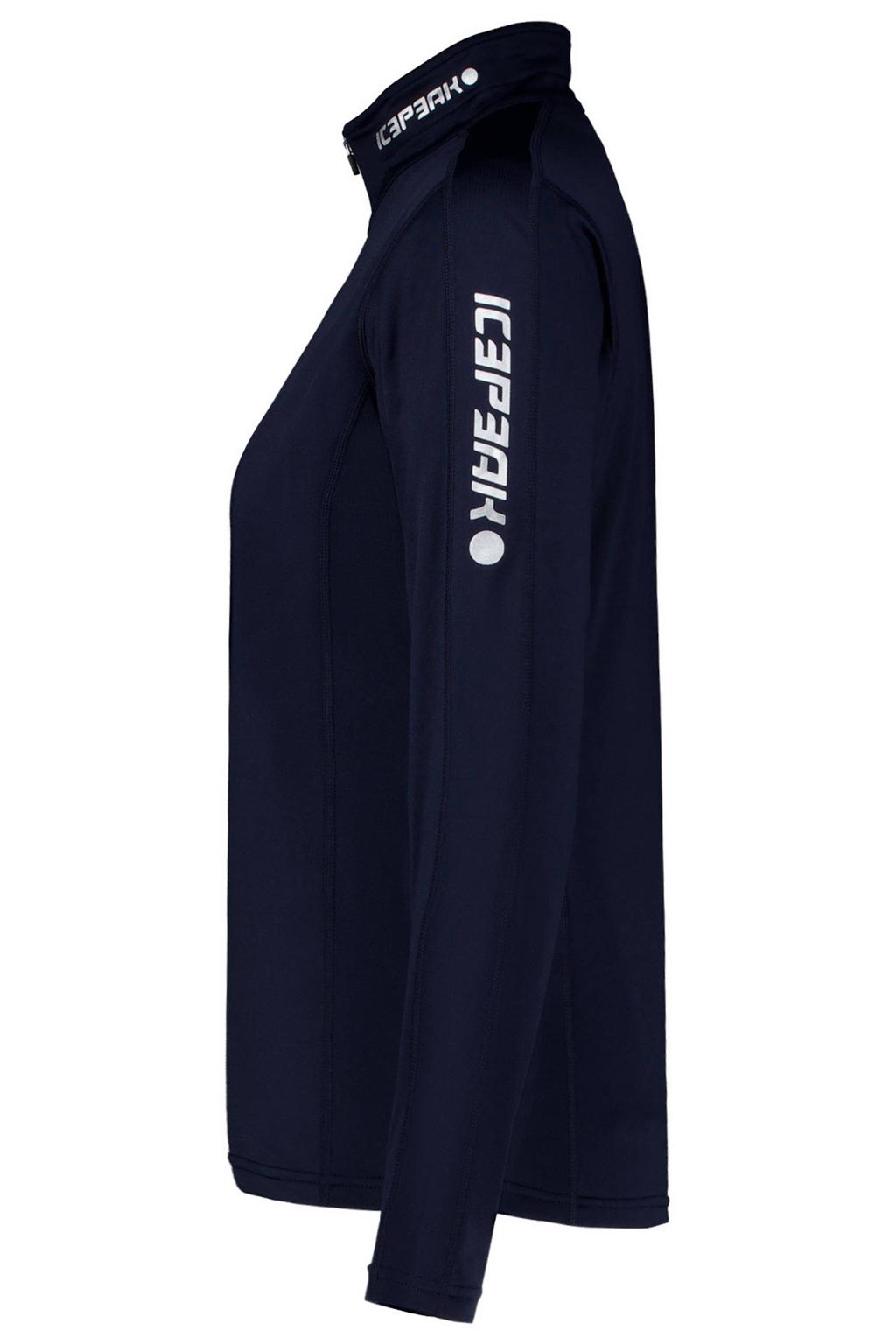 Donkerblauwe dames Icepeak Fairview skipully van polyester met tekst print, lange mouwen, opstaande kraag en halve rits