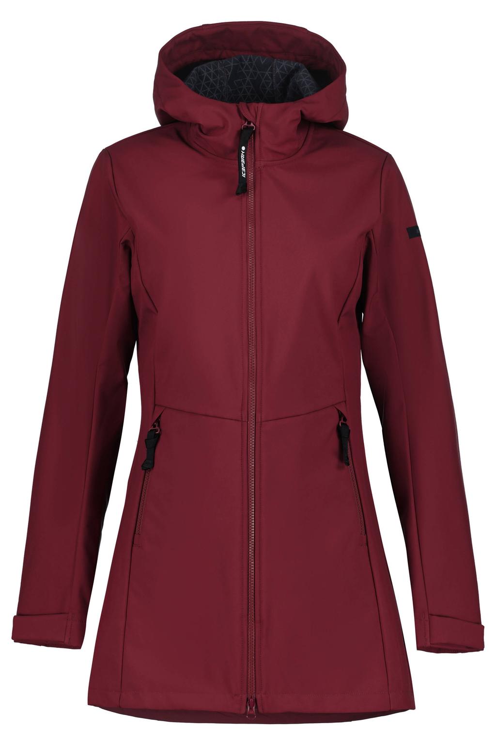 Donkerrode dames Icepeak Alamosa softshell jas met effen, lange mouwen, capuchon en 2-way rits