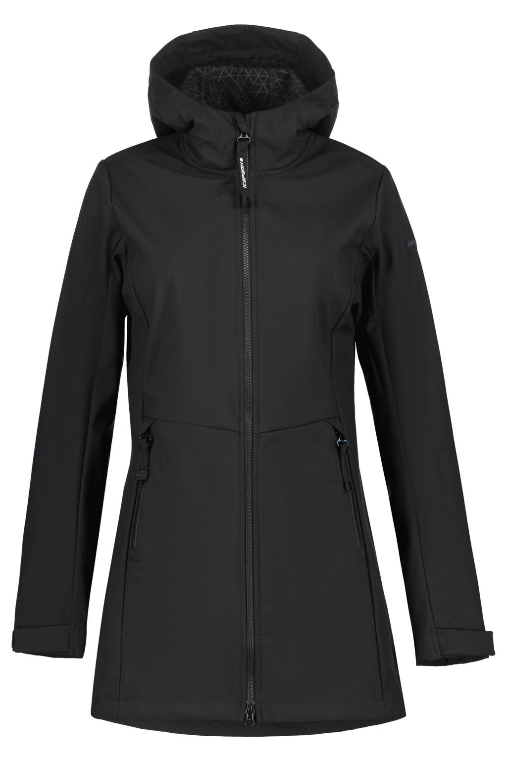 Zwarte dames Icepeak Alamosa softshell jas met effen, lange mouwen, capuchon en 2-way rits
