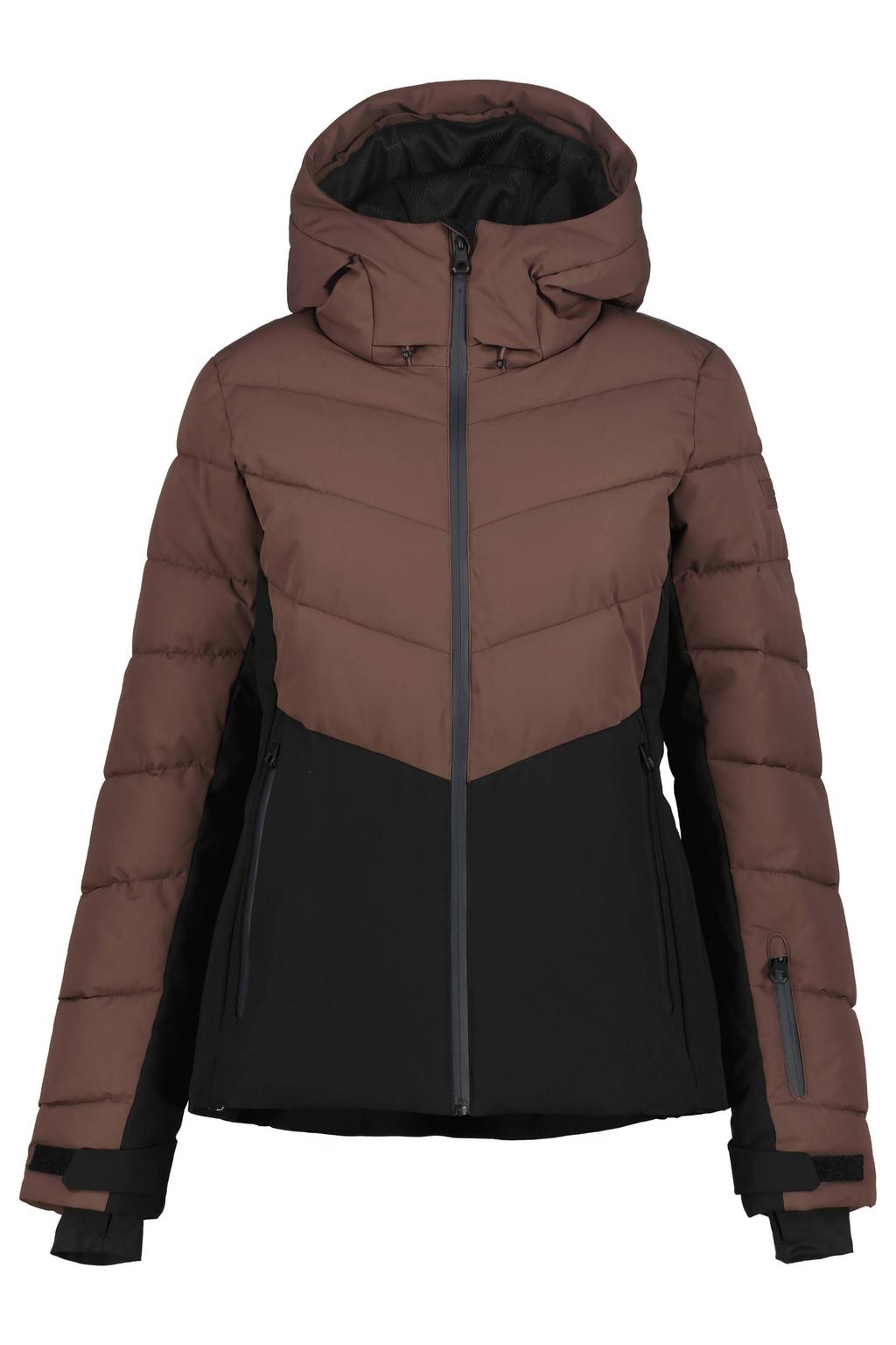 Bruin en zwarte dames Icepeak Ellinwood ski-jas van polyester met meerkleurige print, capuchon en ritssluiting