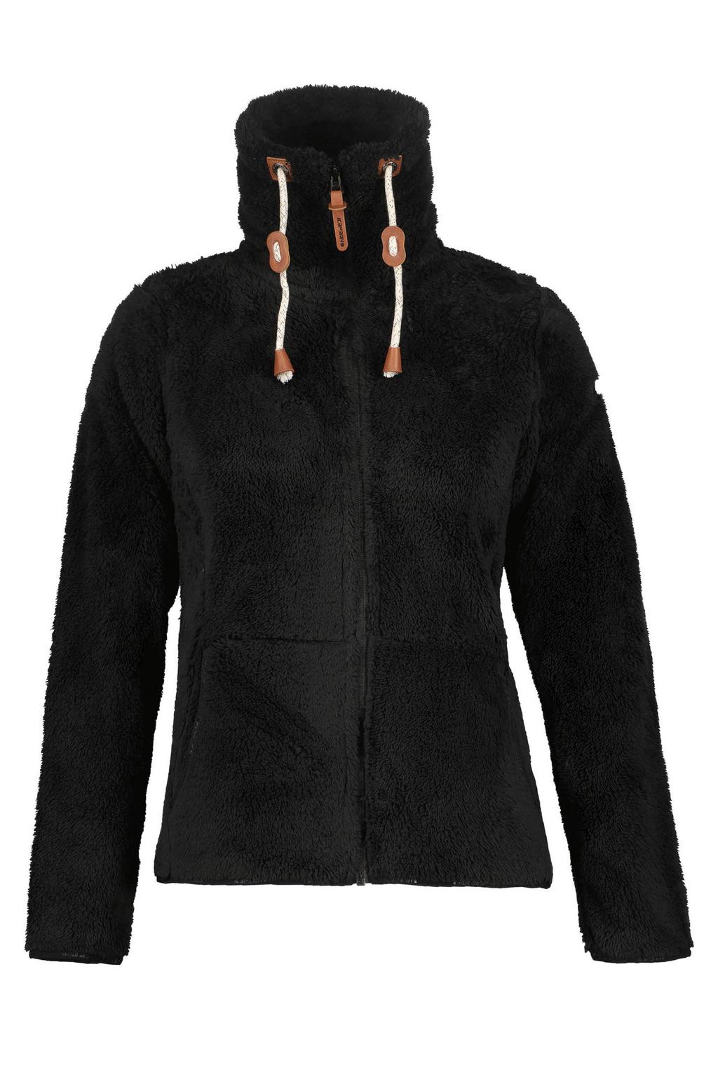 Zwarte dames Icepeak Colony rechtvallend teddy outdoorvest van polyester met melée print, lange mouwen, opstaande kraag en ritssluiting