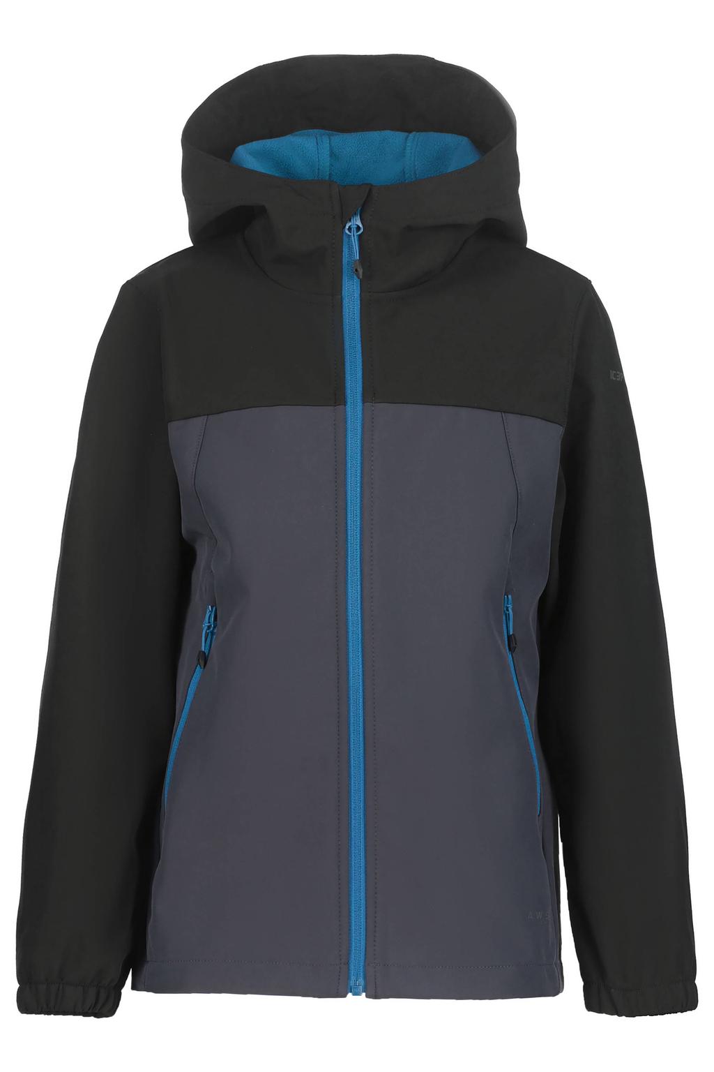 Grijze jongens Icepeak Konan JR softshell jas met effen, lange mouwen, capuchon en ritssluiting
