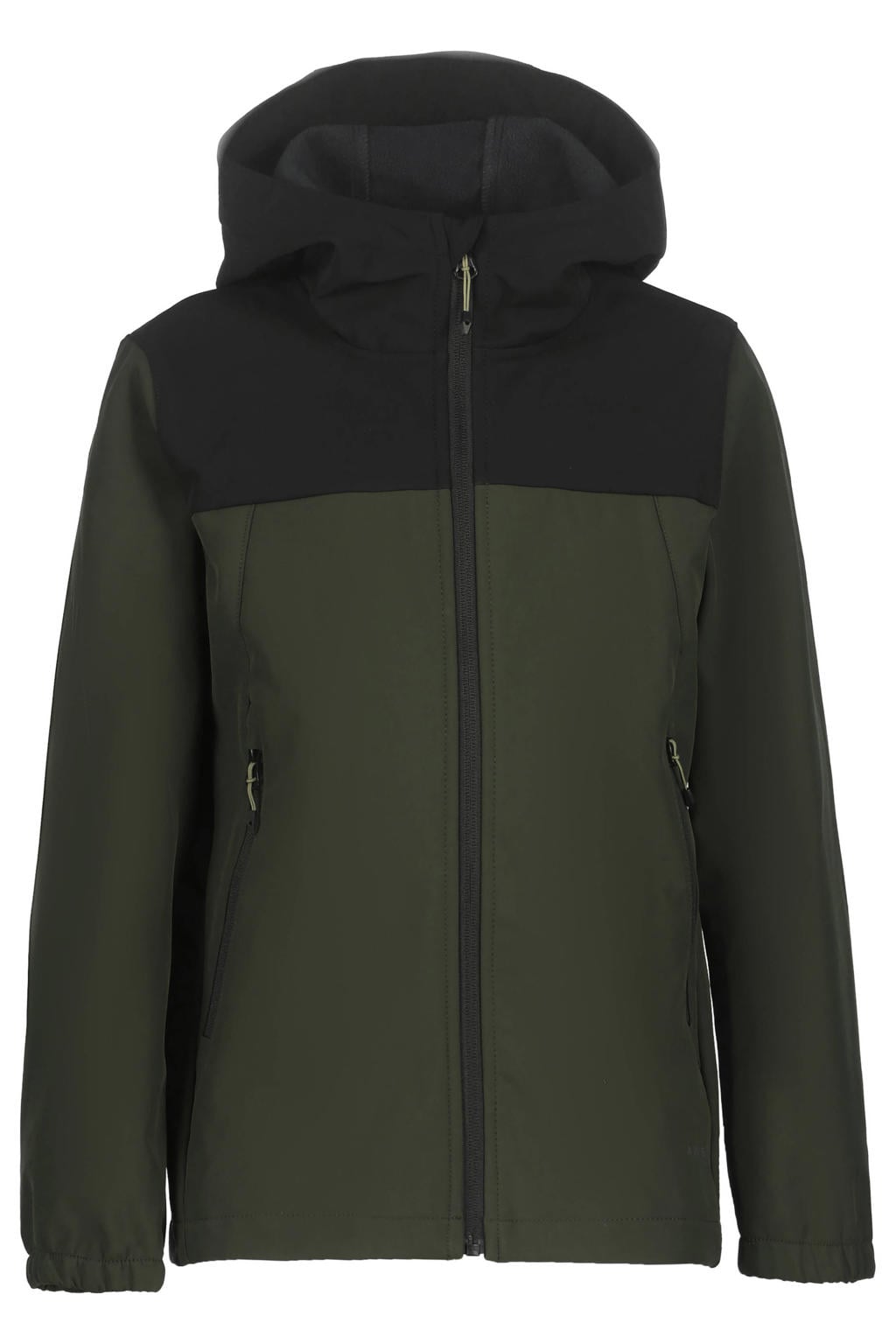 Donkergroene jongens Icepeak softshelljas met effen, lange mouwen, capuchon en ritssluiting