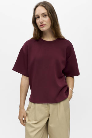 rechtvallend gebreide T-shirt - donkerrood