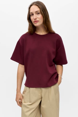 rechtvallend gebreide T-shirt - donkerrood