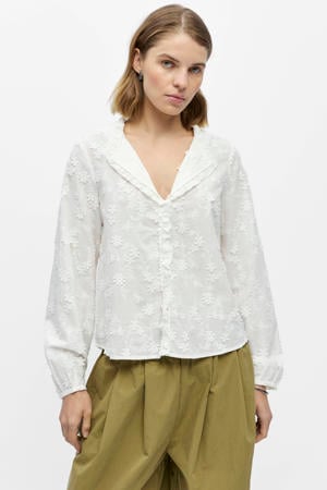 broderie blouse met borduursels - ecru