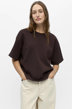 gebreide T-shirt - donkerbruin