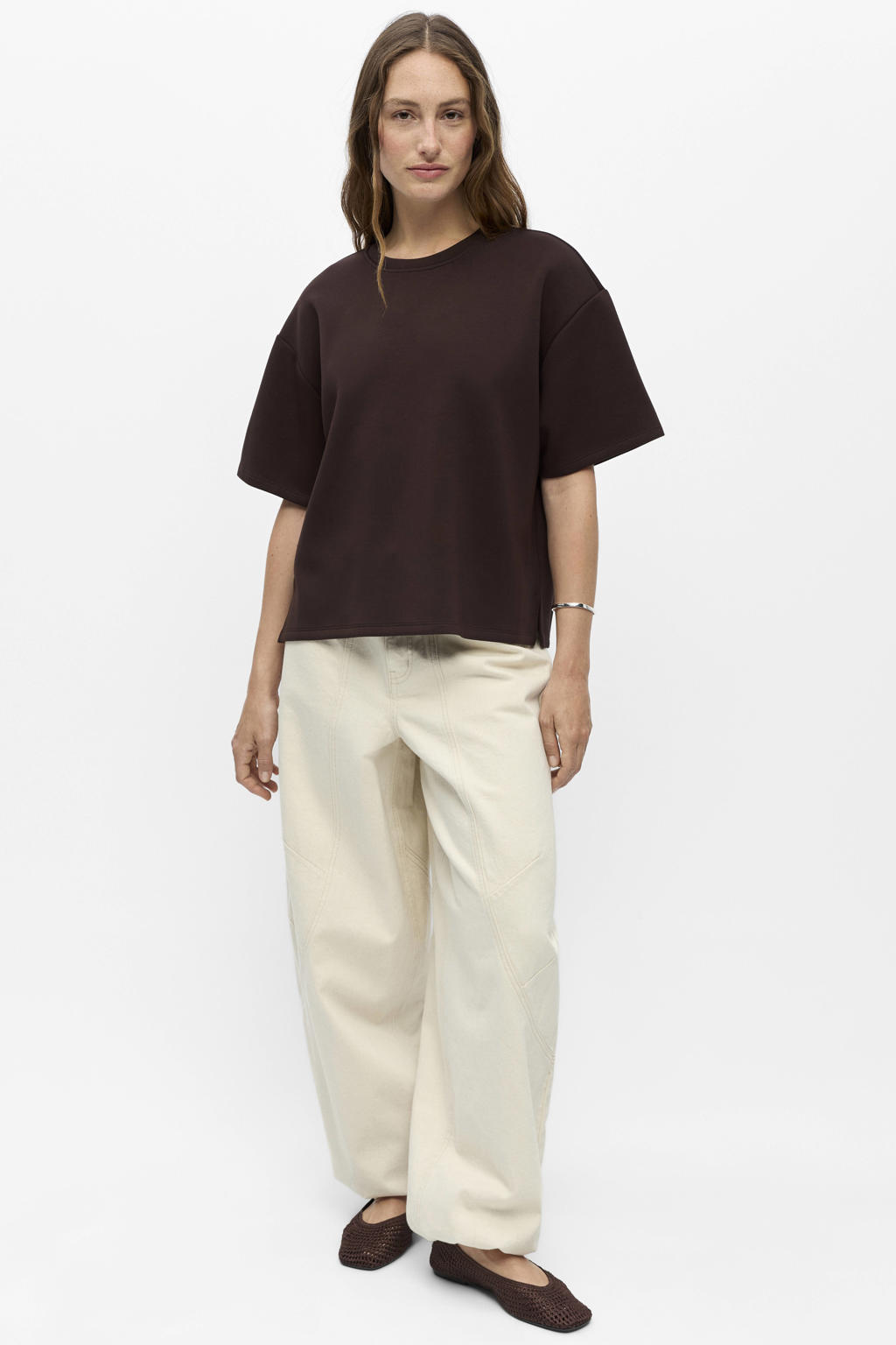 OBJECT gebreide T-shirt - donkerbruin