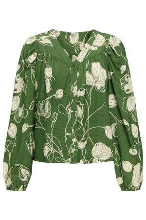 viscose regular fit gebloemde blouse - groen
