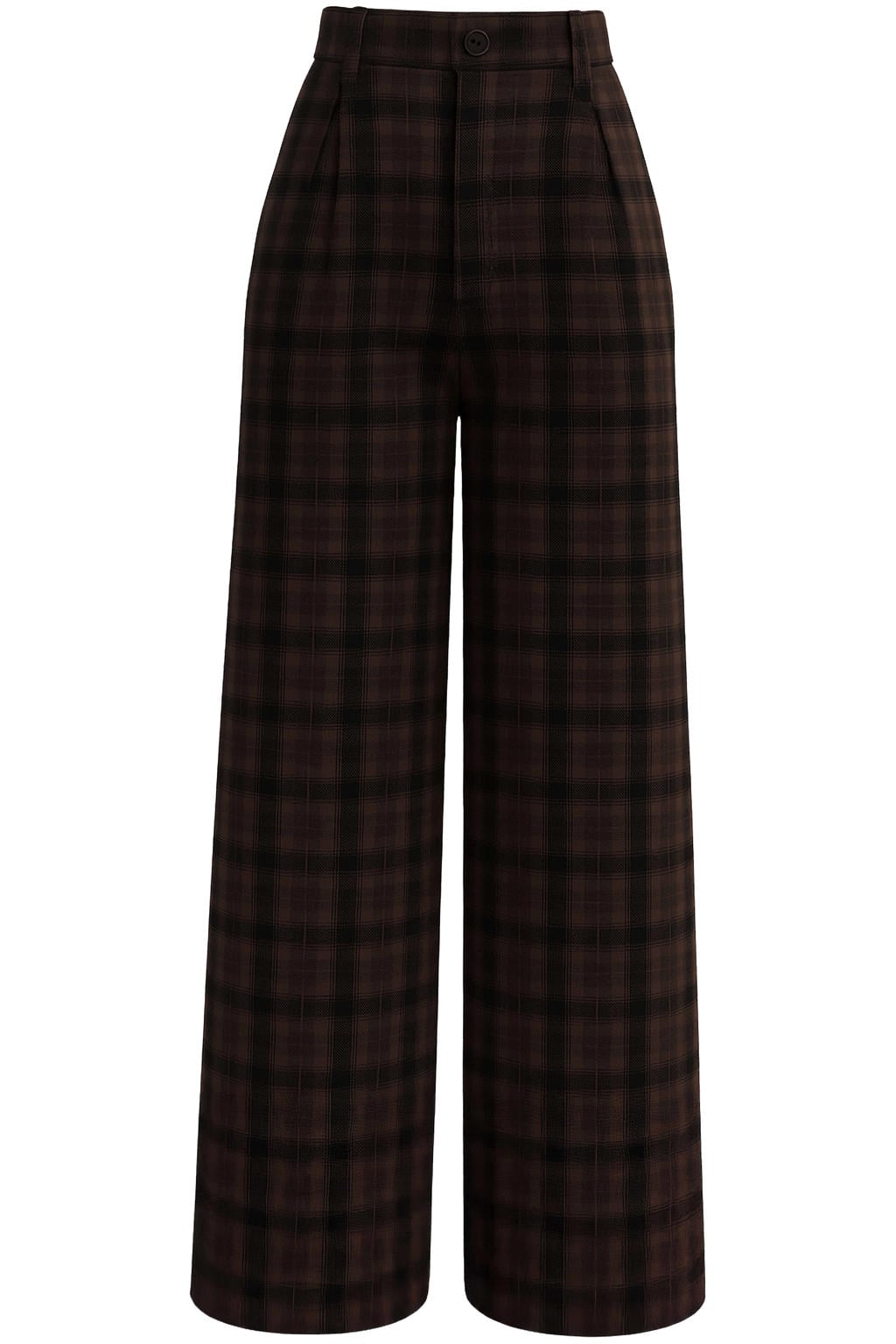NOISY MAY Curve wide leg geruite pantalon Plus Size met linnen - bruin