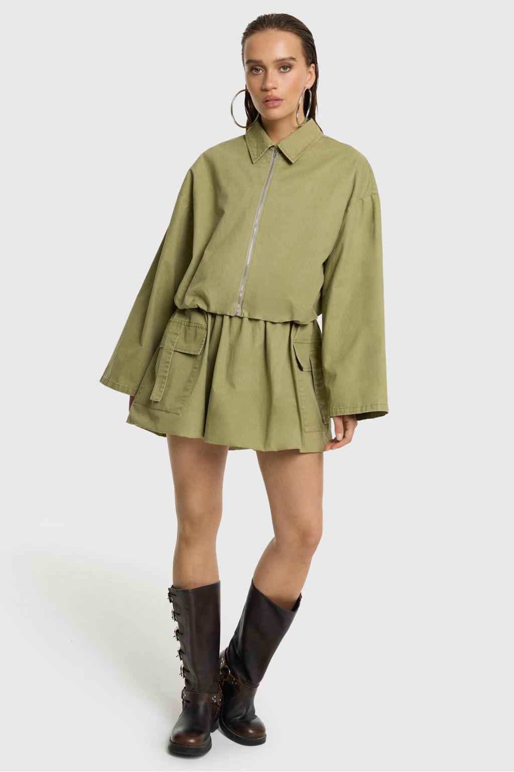 Groene dames Refined Department ballonrok voorzien van elastische tailleband met koord