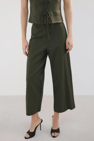 wide leg broek met linnen - kaki