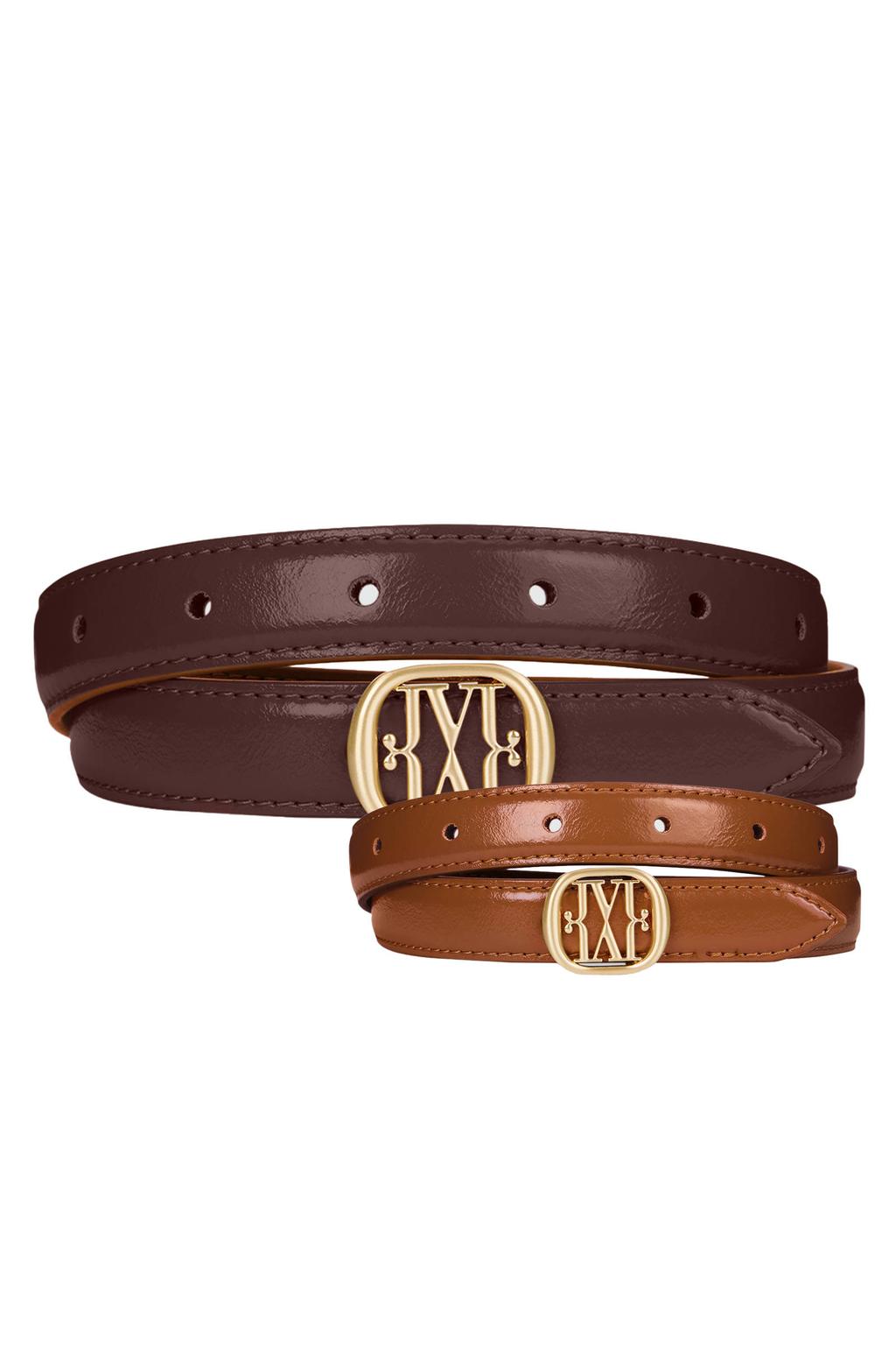 JOSH V reversible riem Dorissa camel/donkerrood