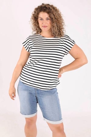 gestreept T-shirt Plus Size - marineblauw