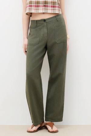 straight regular waist casual broek met linnen donkergroen