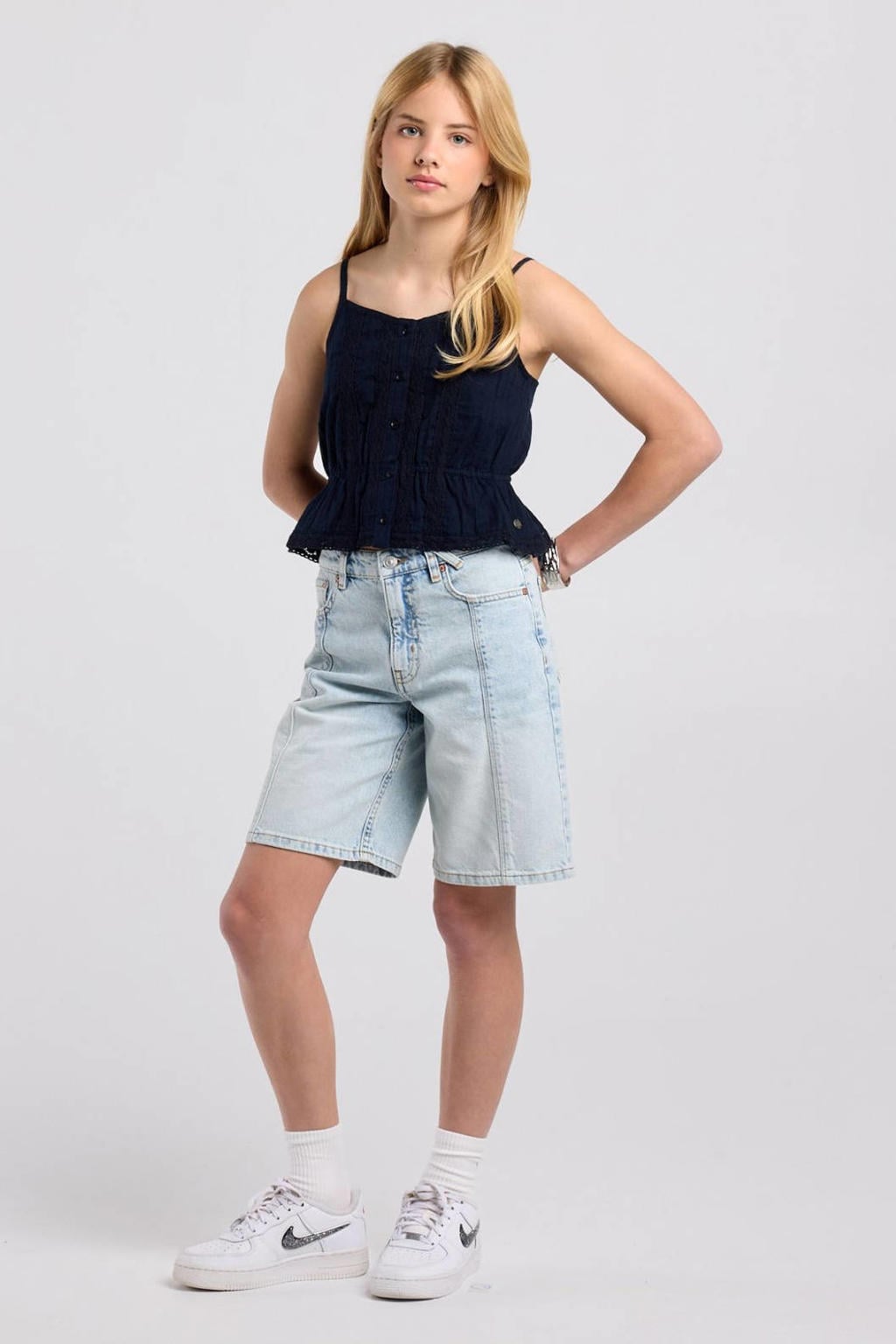 America Today top met peplum - donkerblauw