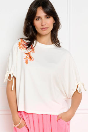 broderie top met paisley - wit