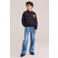 WE Fashion katoenen gebreide gestreepte trui met patches - donkerblauw/bruin