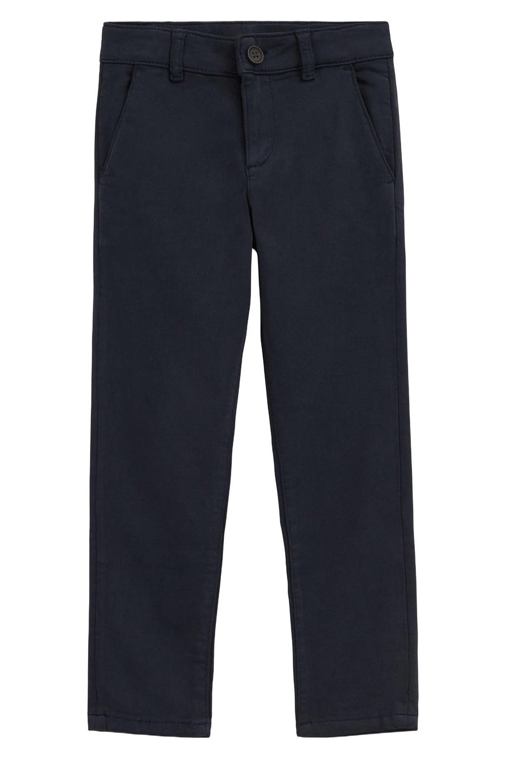 Donkerblauwe jongens WE Fashion slim fit chino van stretchkatoen met effen
