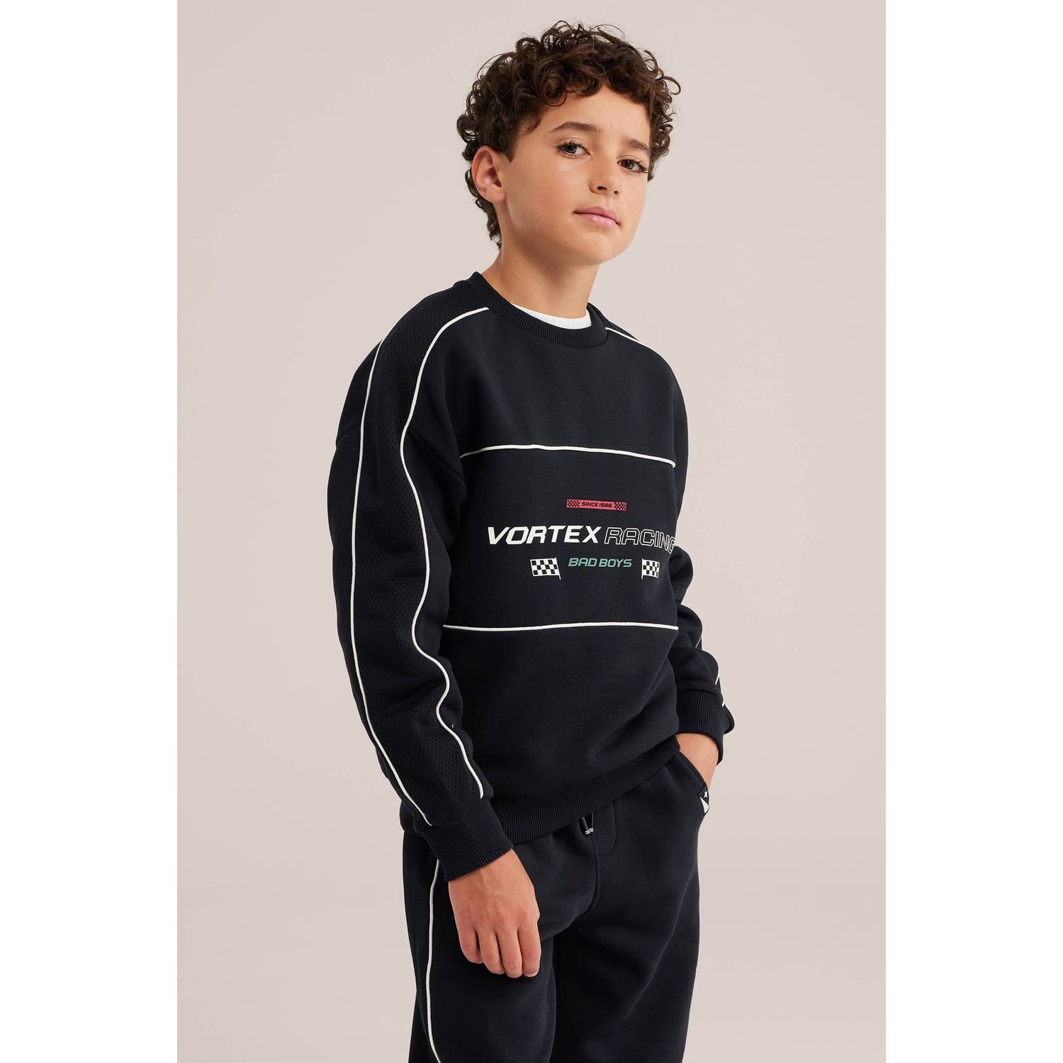 WE Fashion Bad Boys sweater met tekst zwart