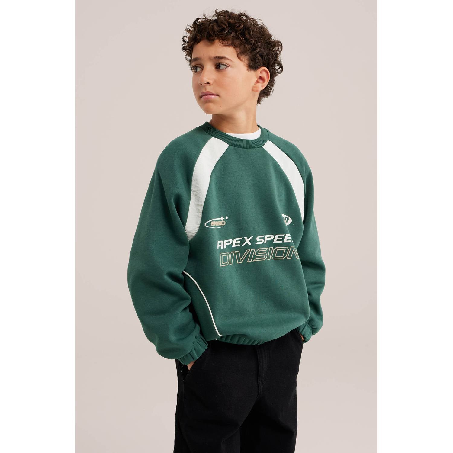 WE Fashion Bad Boys sweater met tekst groen wit