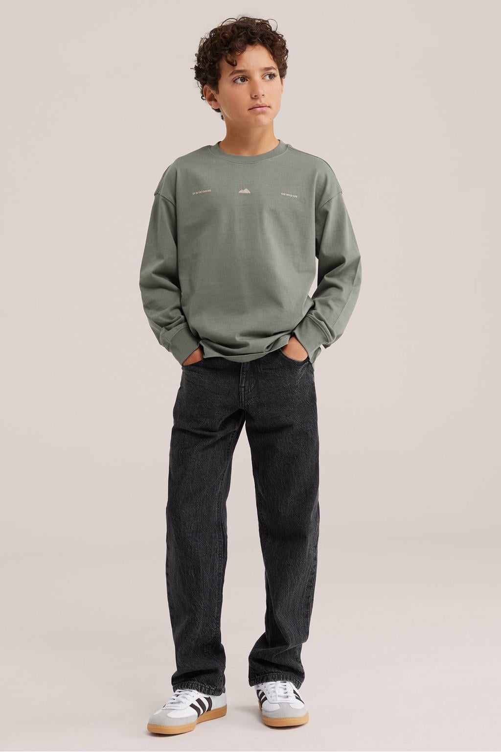 Groene jongens WE Fashion longsleeve van katoen met backprint, lange mouwen en ronde hals