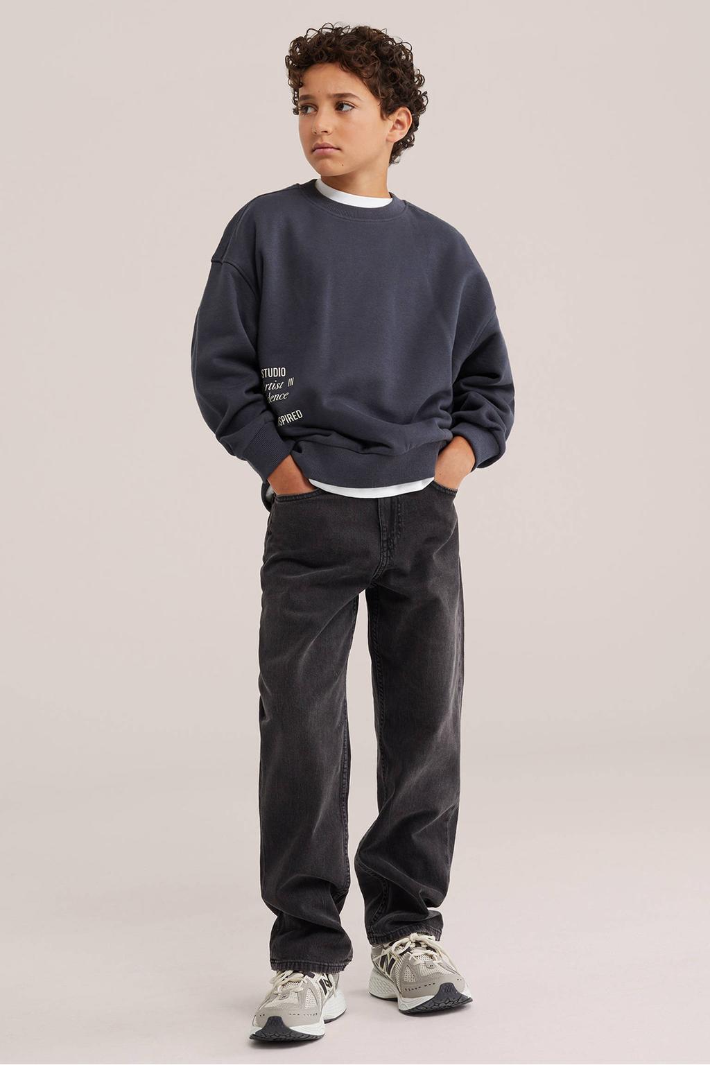 WE Fashion sweater met tekst - donkergrijs
