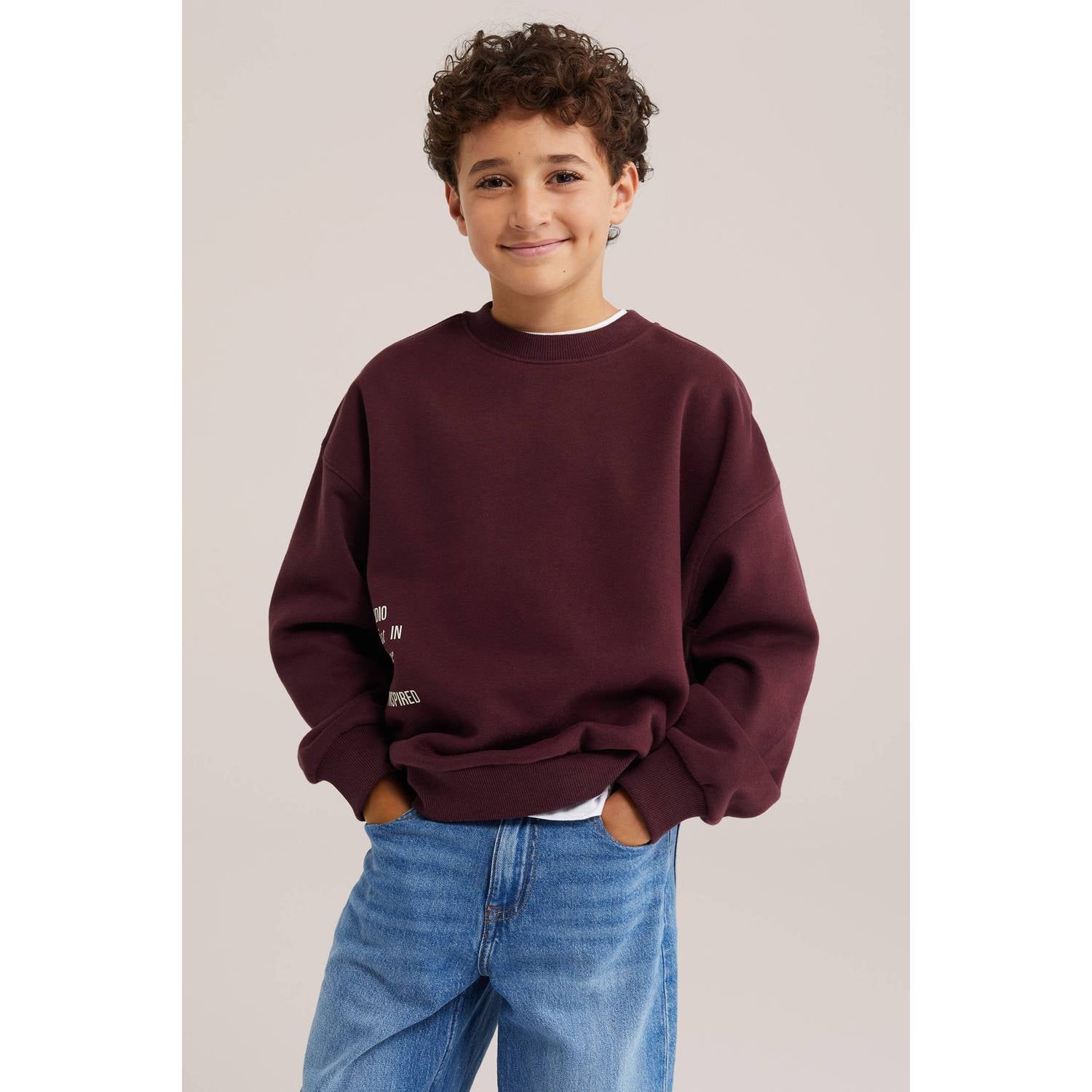WE Fashion sweater met tekst donkerrood