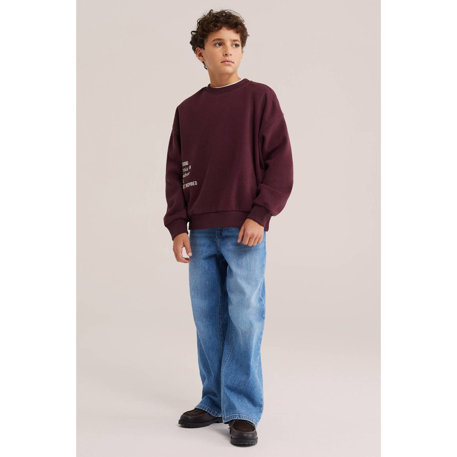 WE Fashion sweater met tekst donkerrood
