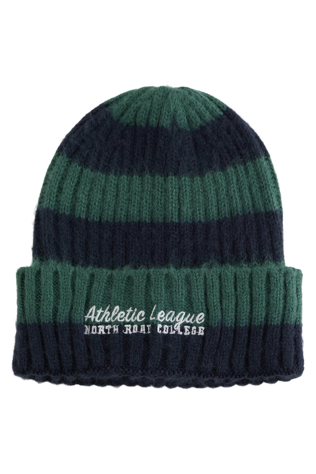 WE Fashion gestreepte muts - donkerblauw/donkergroen
