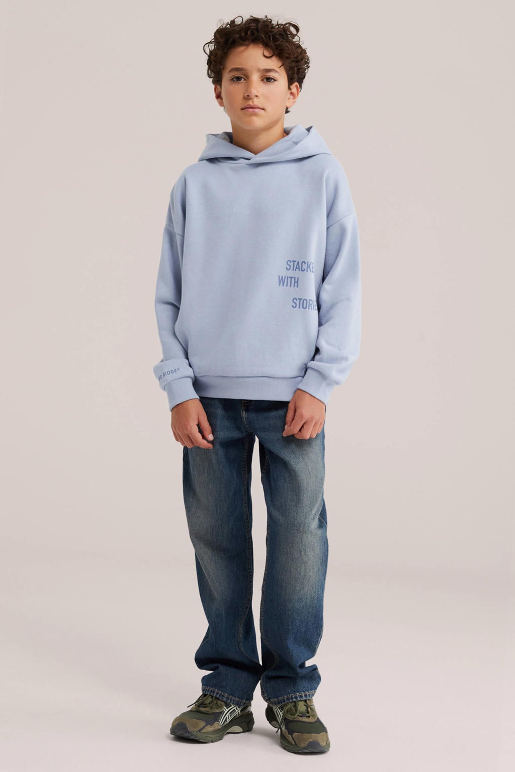 WE Fashion Blue Ridge sweater met backprint - lichtblauw