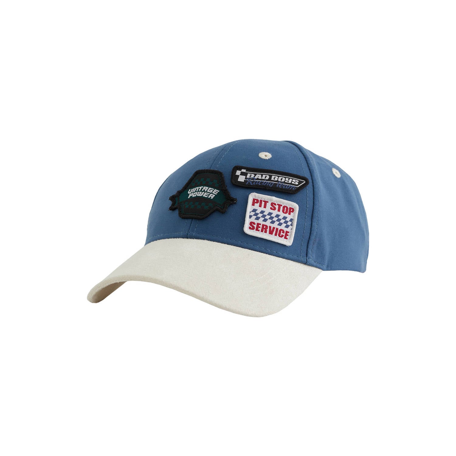WE Fashion pet met patches blauw wit