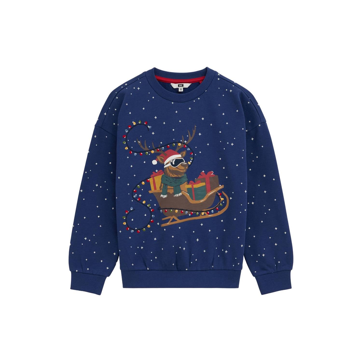 WE Fashion rechtvallende sweater met sterren blauw