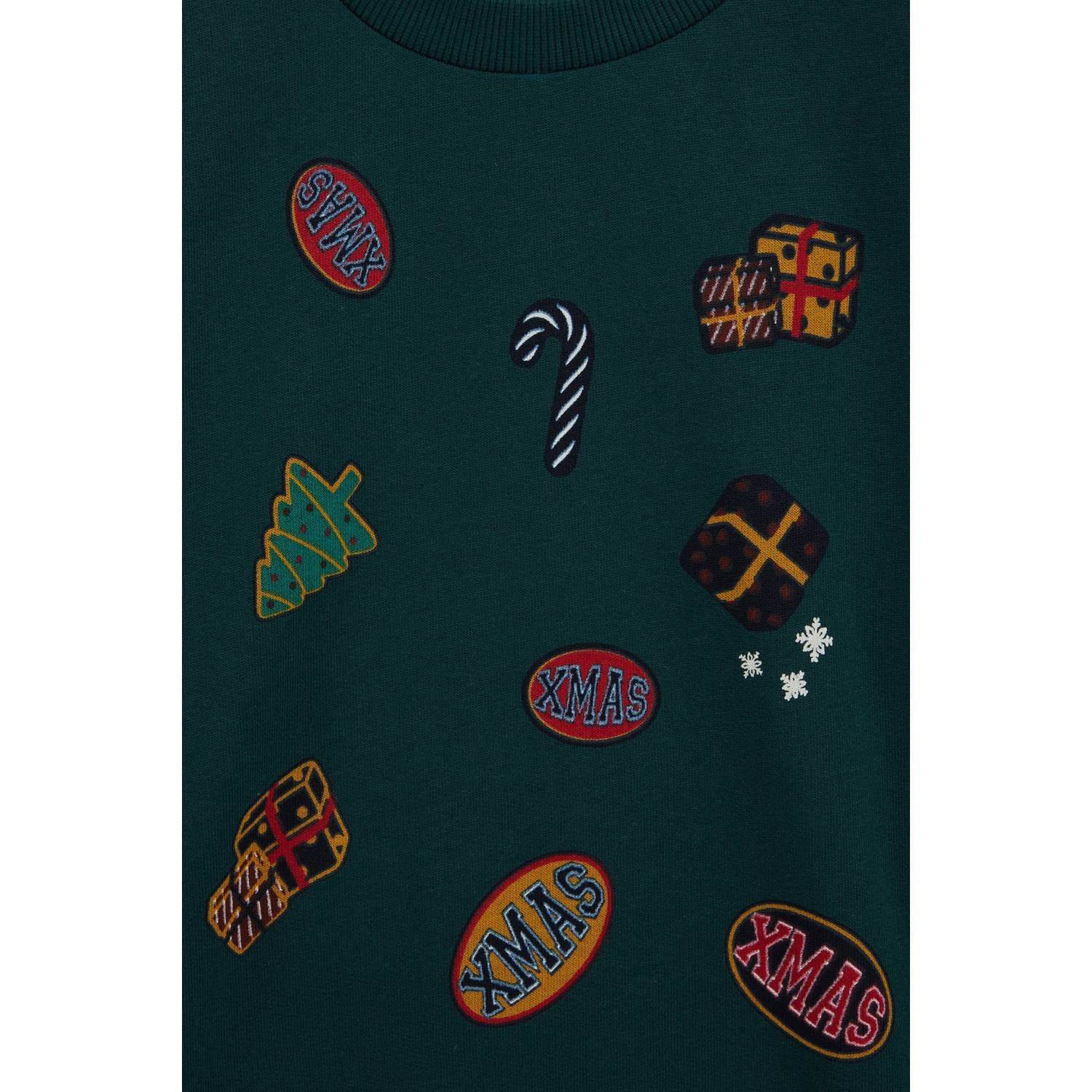 WE Fashion sweater met print groen
